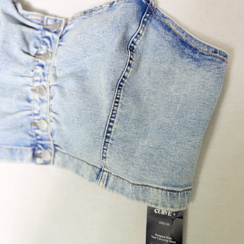 Women's Plus Size Denim corset Sleeveless Cami Crop Top - Picture 14 of 16